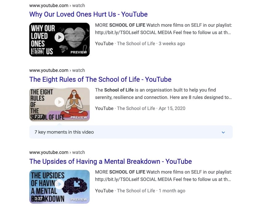 1. School of life thumbnails example